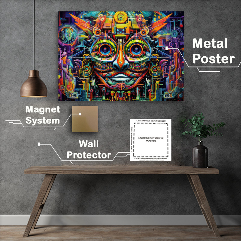 Buy Metal Poster : (Colourful Aztec style face abstract)