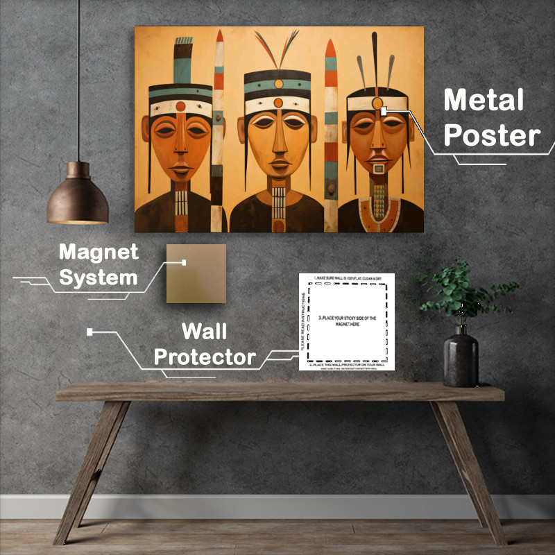 Buy Metal Poster : (Three Men Painted style Native American)