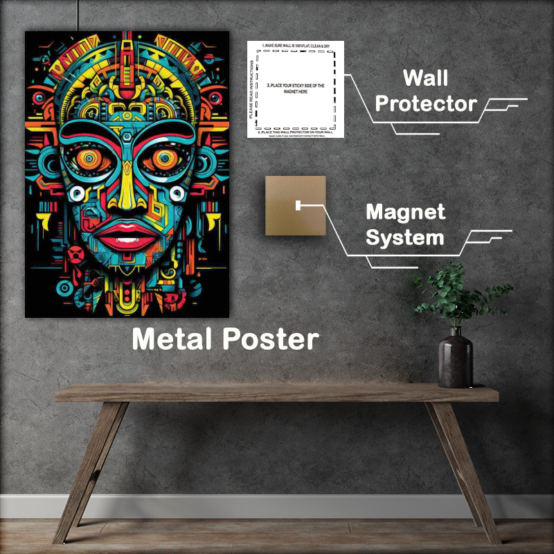 Buy Metal Poster : (Art Aztec Mans face in a geometric style)