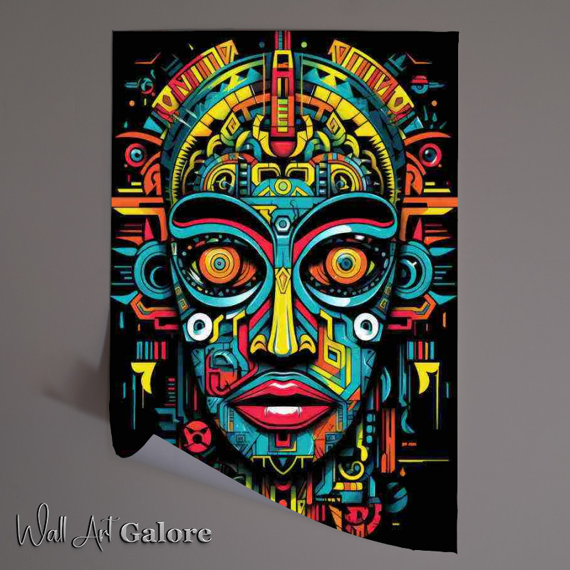 Buy Unframed Poster : (Art Aztec Mans face in a geometric style)