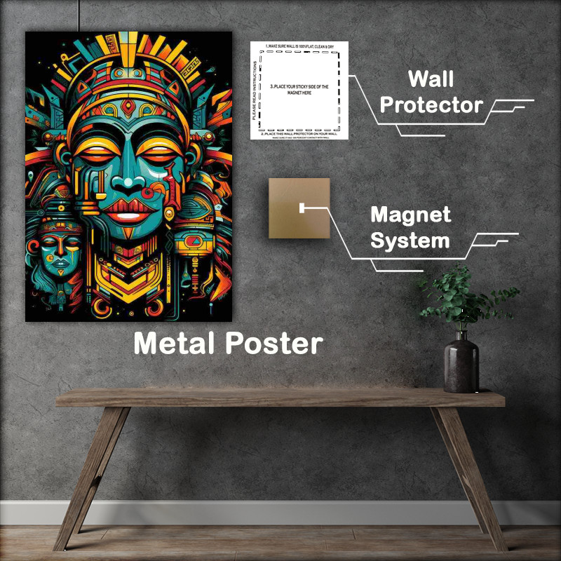 Buy Metal Poster : (Art aztec art deco art in the style of postmodern Man)