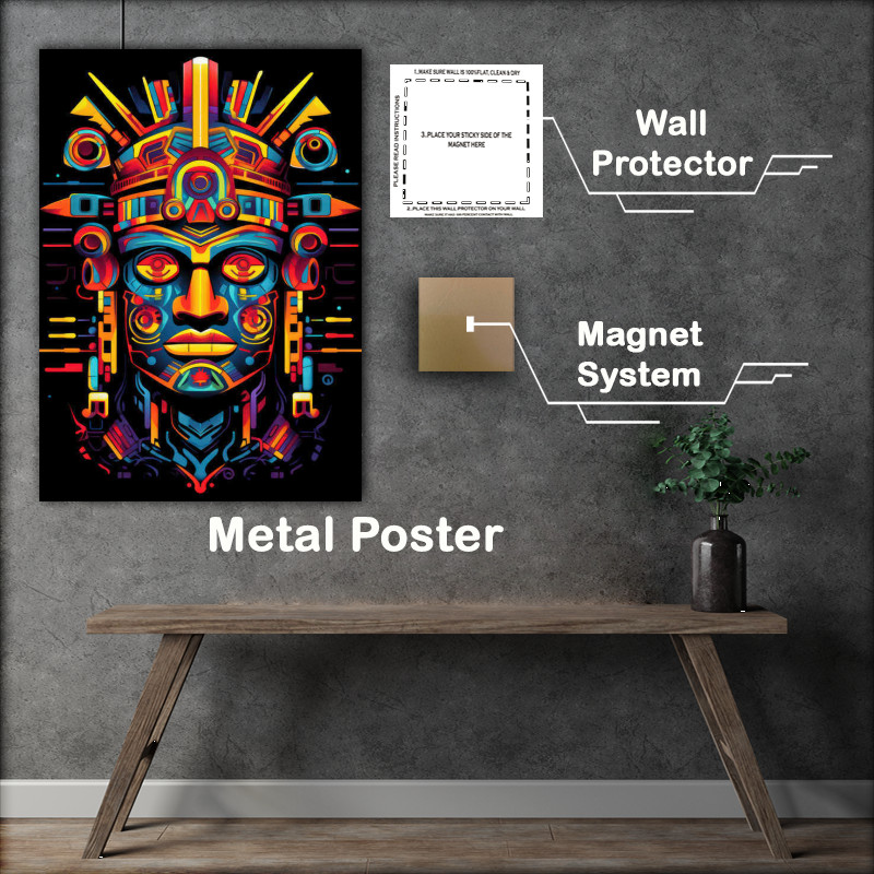 Buy Metal Poster : (Aztec Man with striking colourful features)