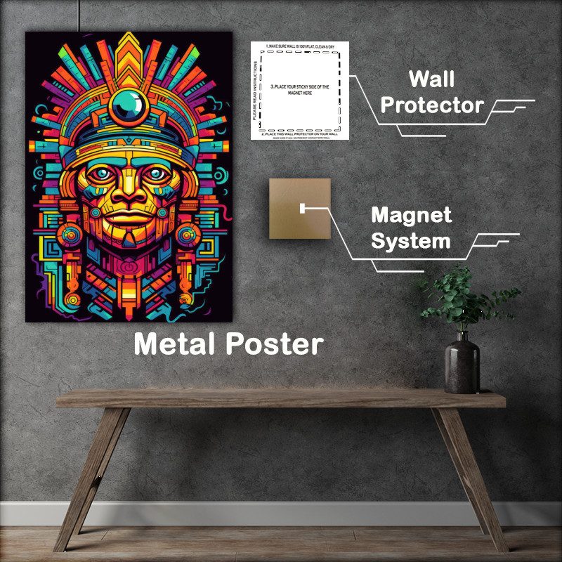 Buy Metal Poster : (Aztec head in a abstract style)