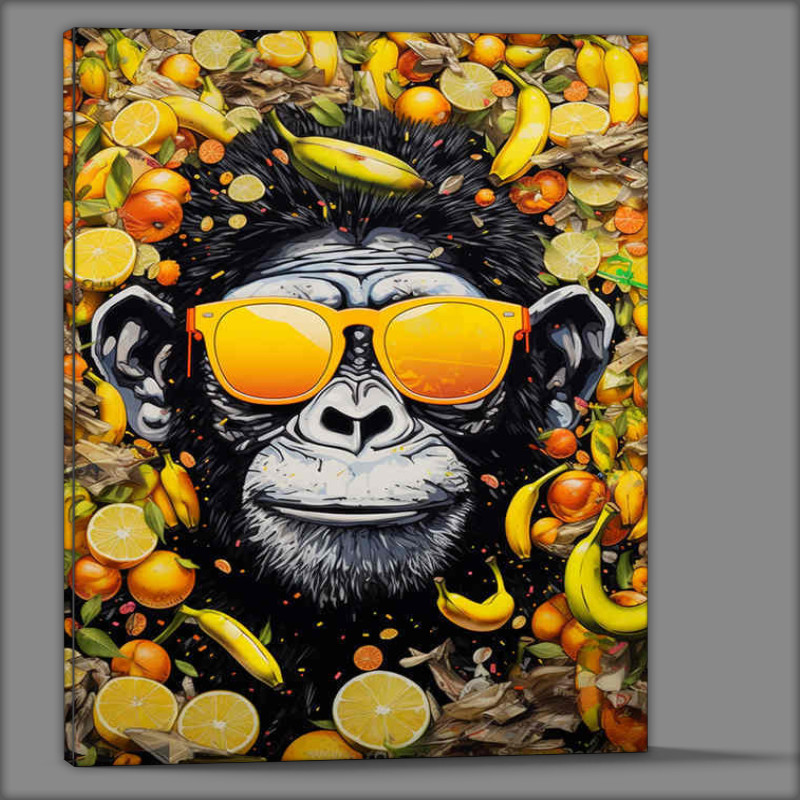 Buy Canvas : (Monkey in sunglasses surrounded by fruit)