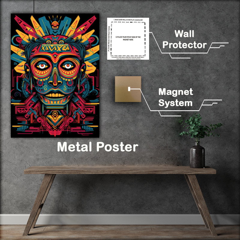 Buy Metal Poster : (Postmodern mans face in a aztec style)