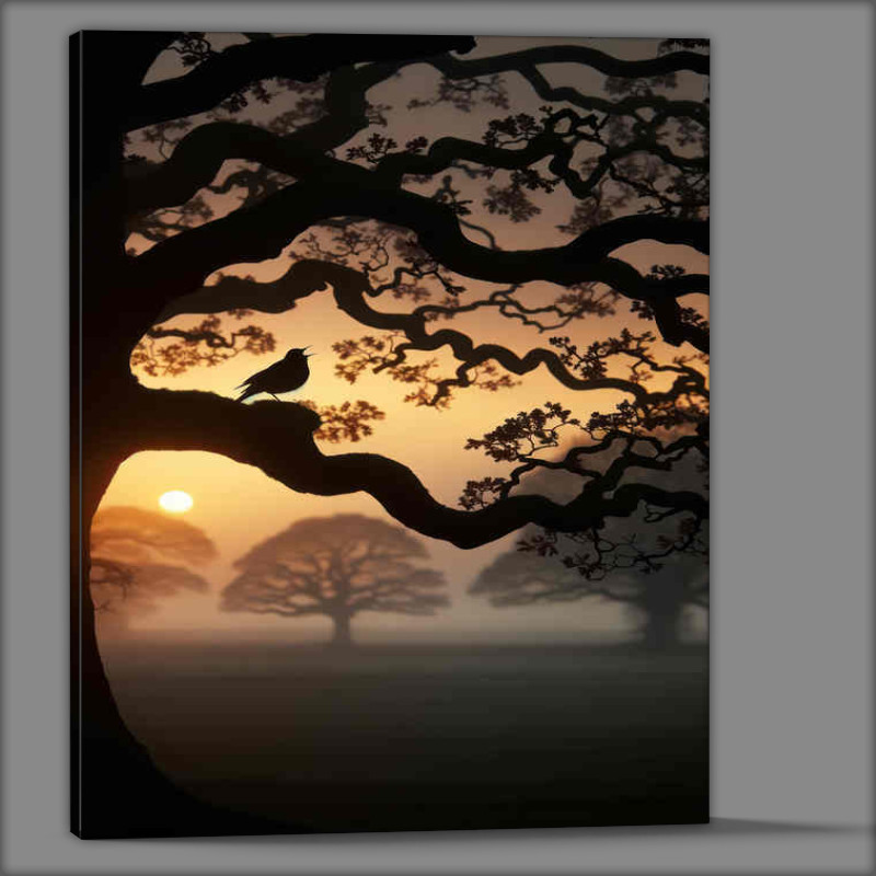 Buy Canvas : (British blackbird on the bough of an ancient oak tree)