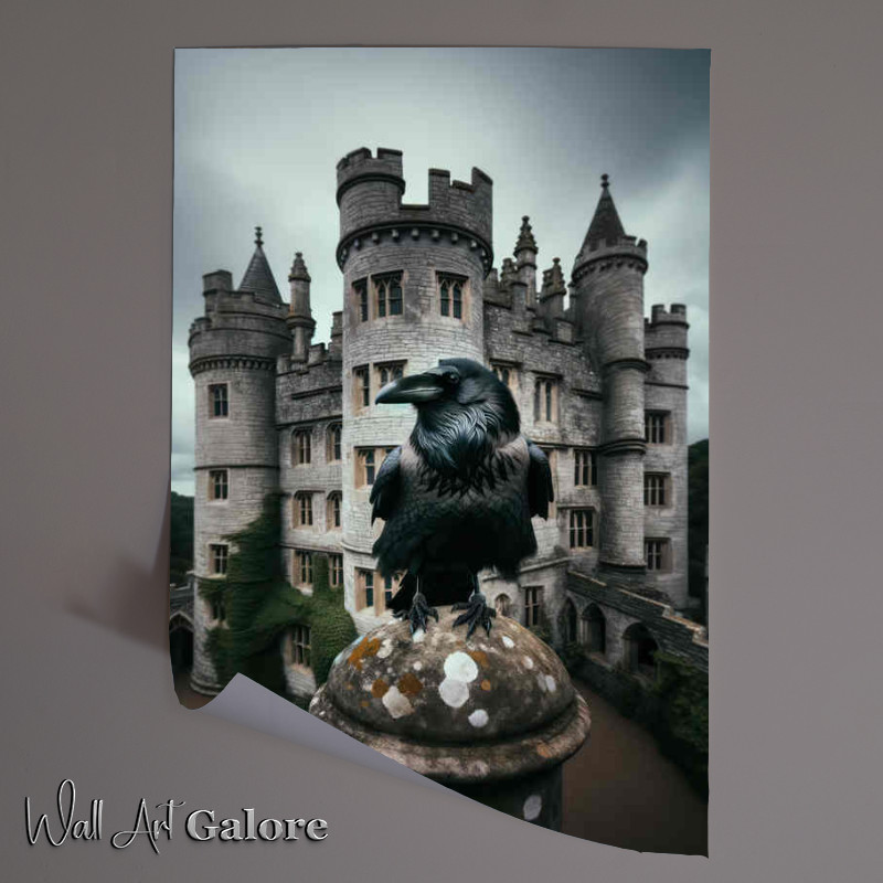 Buy Unframed Poster : (Ravens Castle Roost perched atop an ancient castle turret)