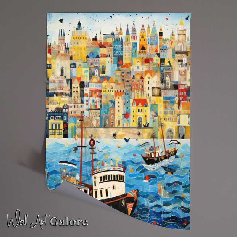 Buy Unframed Poster : (Boats sailing down river with houses in the background)