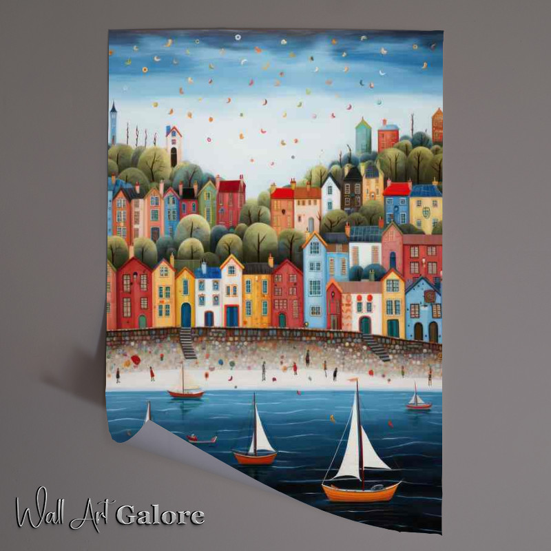 Buy Unframed Poster : (Cruising the Waves Boats Sailing Next to the sand and town)
