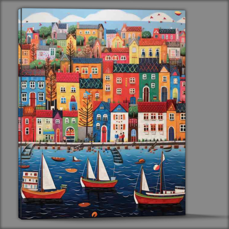 Buy Canvas : (The Beauty of Boats Sailing on the Sea Next to the town)