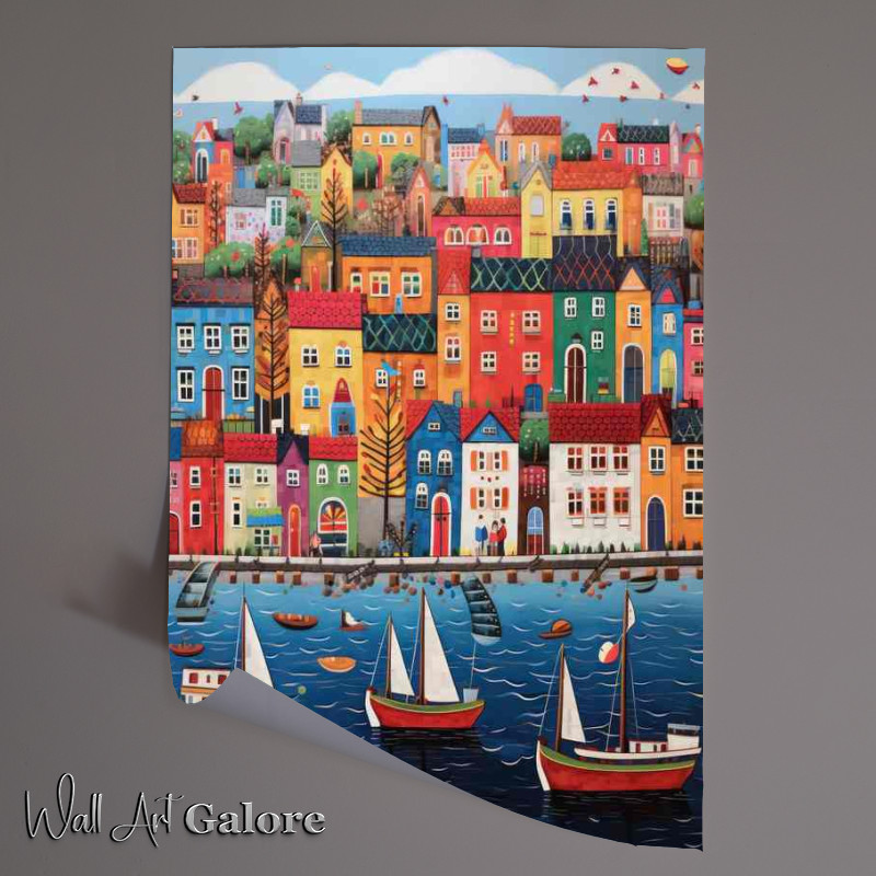 Buy Unframed Poster : (The Beauty of Boats Sailing on the Sea Next to the town)