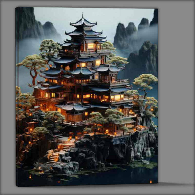 Buy Canvas : (Chinese summer house sitting on top of a island)
