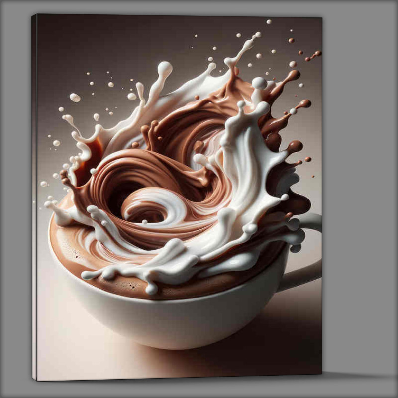 Buy Canvas : (Cappuccino Craftsmanship Frothy Swirls and Splash Close up)