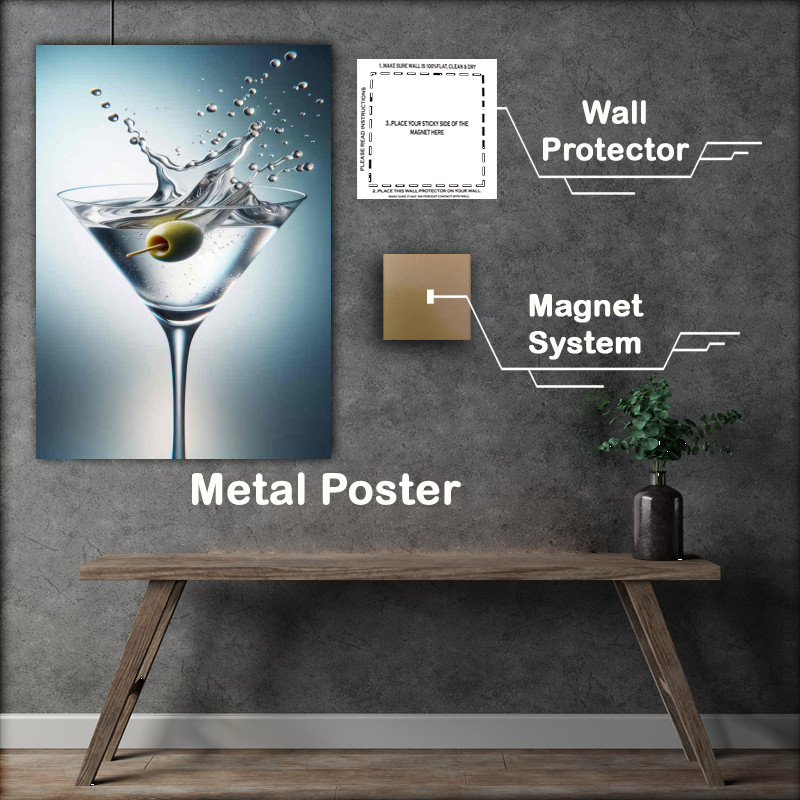 Buy Metal Poster : (Classic Martini Elegance Olives Dance in Glass)