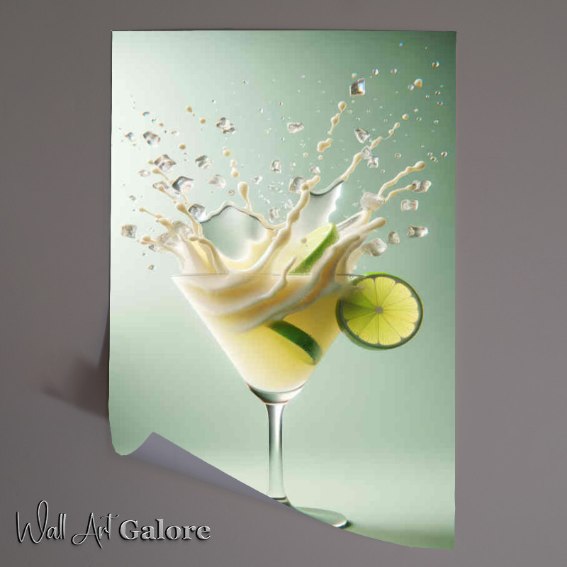 Buy Unframed Poster : (Daiquiri glass with pale yellow liquid splashing out)