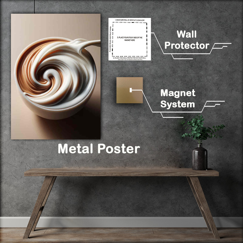 Buy Metal Poster : (Flat White Flow Silky Milk Meets Coffee Close up)