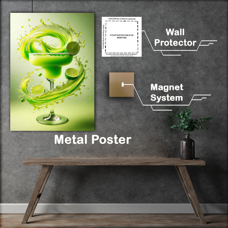 Buy Metal Poster : (Green Apple Margarita Citrus Swirls and Dynamic Splash)