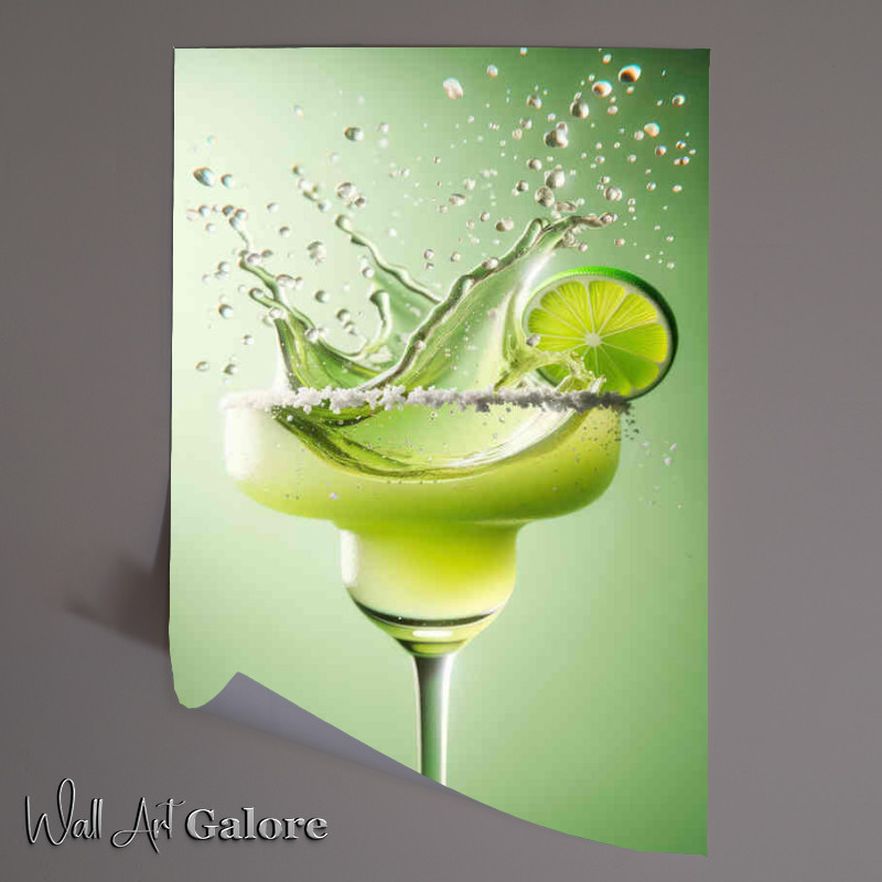 Buy Unframed Poster : (Margarita glass with lime green liquid splashing out)