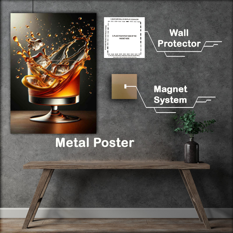 Buy Metal Poster : (Whiskey Sour Elegance Dynamic Splash Captures Essenc)