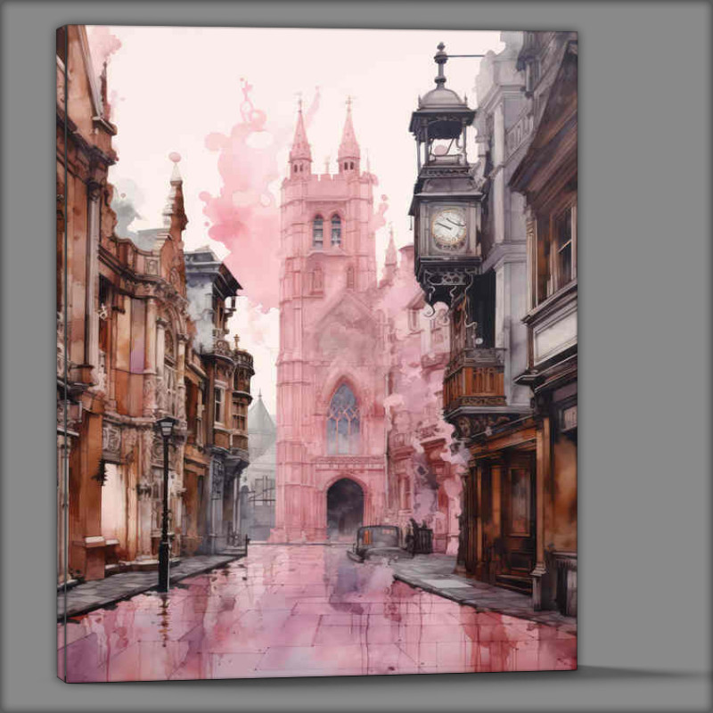 Buy Canvas : (A Painted style of a london city street watercolour style)