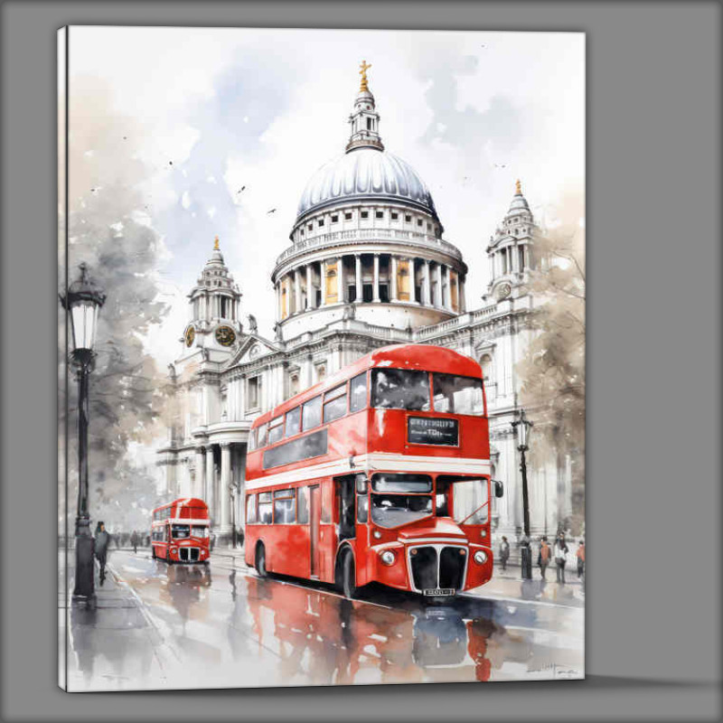 Buy Canvas : (London Bus Outside st pauls watercolour style)
