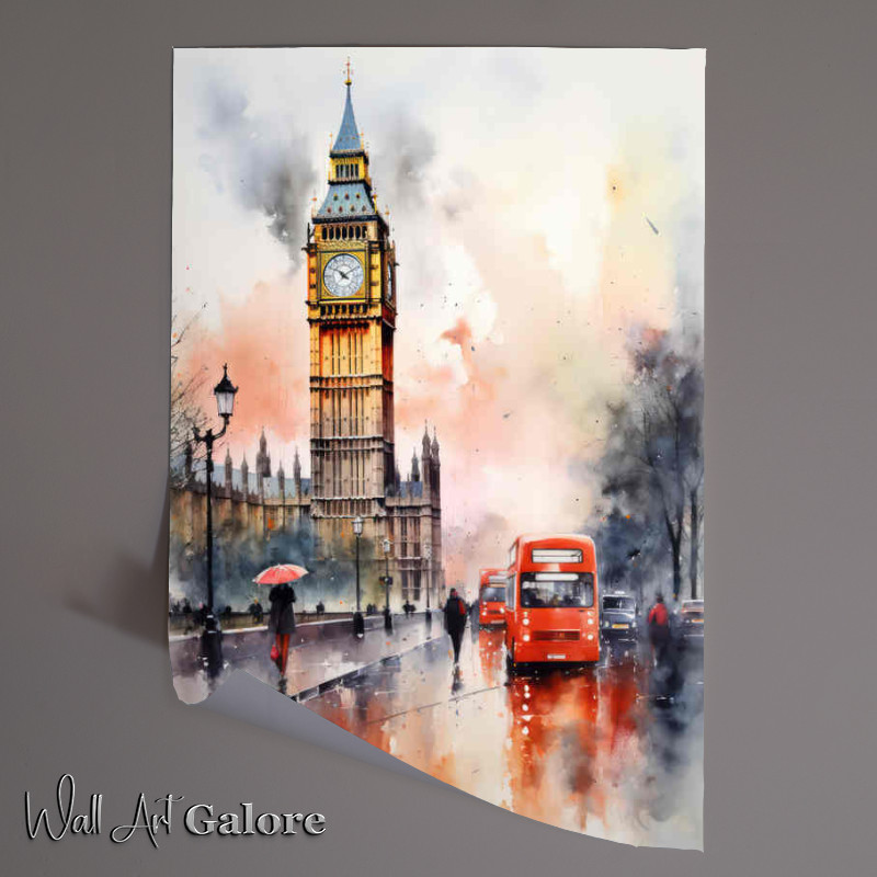 Buy Unframed Poster : (London bus on the bridge looking at big ben)