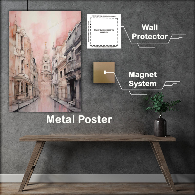 Buy Metal Poster : (Looking down a lindon street view soft tones)