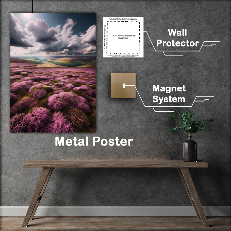 Buy Metal Poster : (British moorland covered in blooming purple heather)