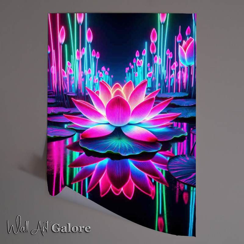 Buy Unframed Poster : (Lotus flower illuminated in neon pink and blue hues)
