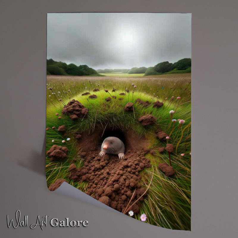 Buy Unframed Poster : (Moles Underground burrow amidst a grassy British meadow)