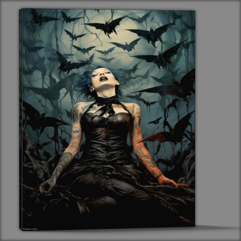 Buy Canvas : (Bats in the air with a ladt controlling them)