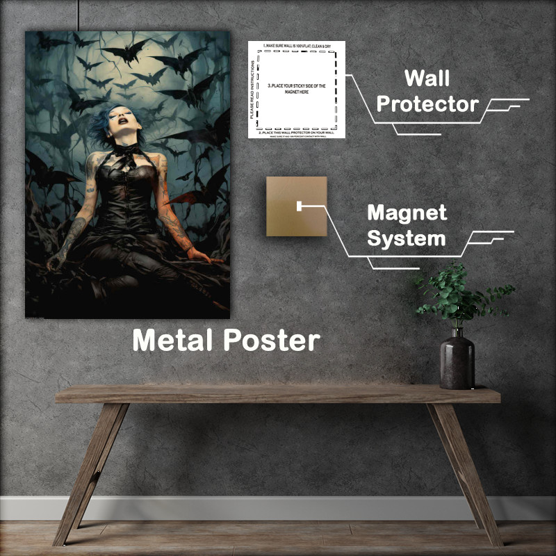 Buy Metal Poster : (Bats in the air with a ladt controlling them)