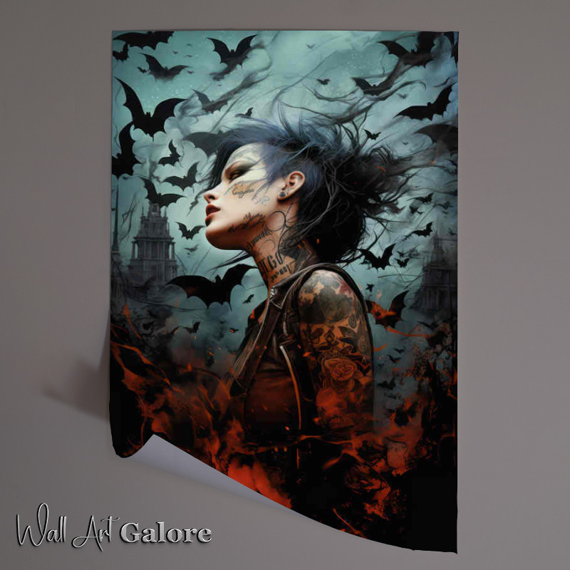 Buy Unframed Poster : (Bats in the air with a tattood lady)