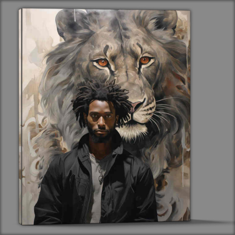 Buy Canvas : (Man and his tiger drawing in the background)