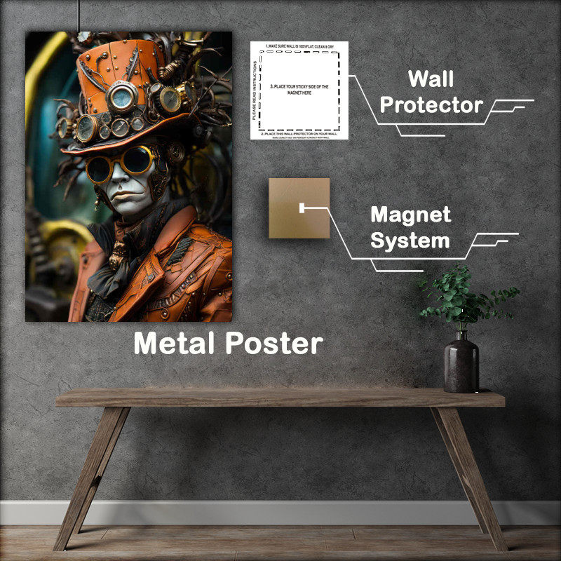 Buy Metal Poster : (Steampunk hyper neo style with a colourful orange hat)