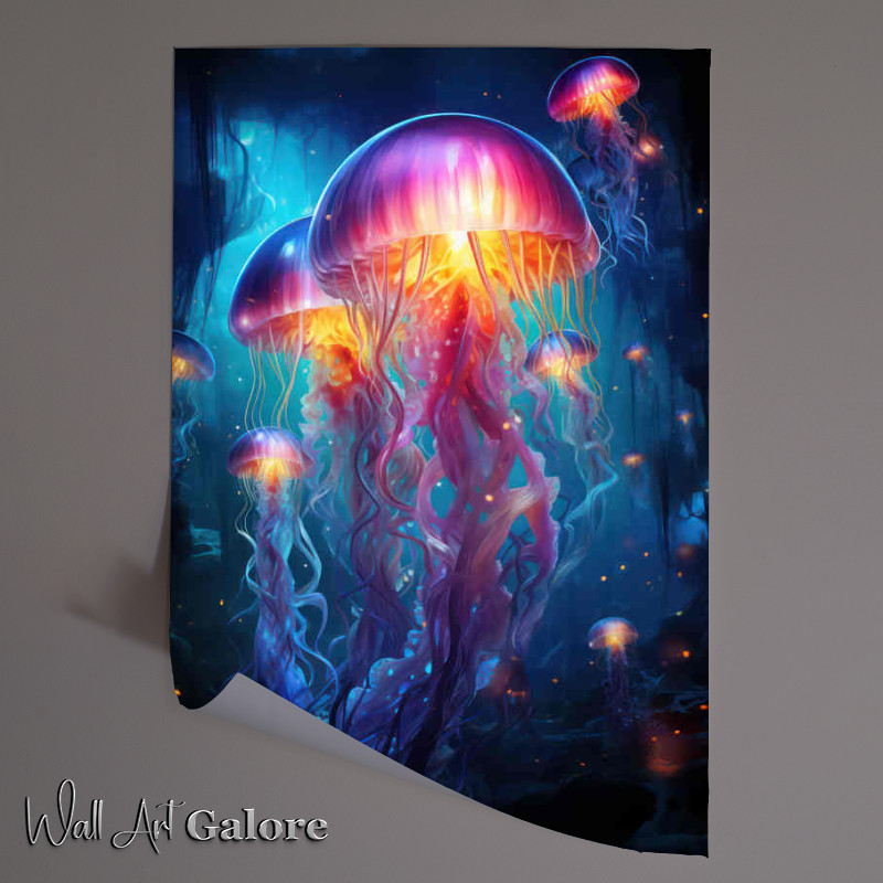 Buy Unframed Poster : (Bright Jellyfish in the night with glowing colors)