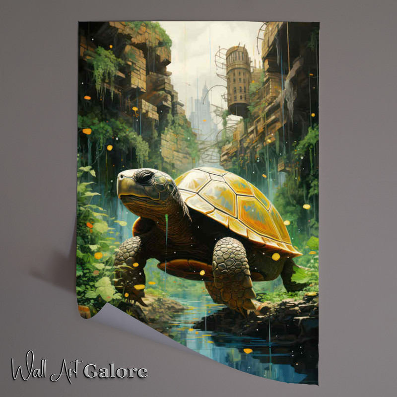Buy Unframed Poster : (Giant Turtle Walking Across The River Bed)
