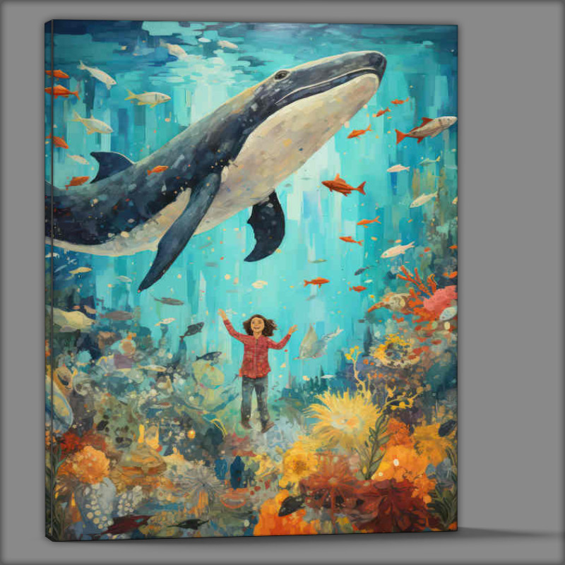 Buy Canvas : (Girl Underwater Whlae Swimming Above)