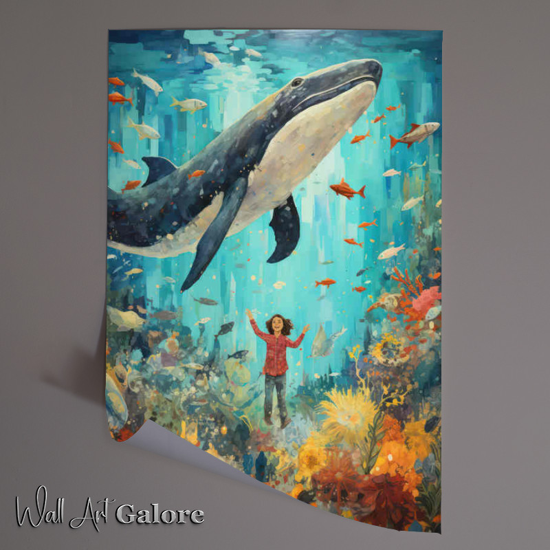 Buy Unframed Poster : (Girl Underwater Whlae Swimming Above)