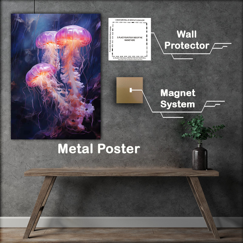 Buy Metal Poster : (Group of Jellyfish in the ocean sea)