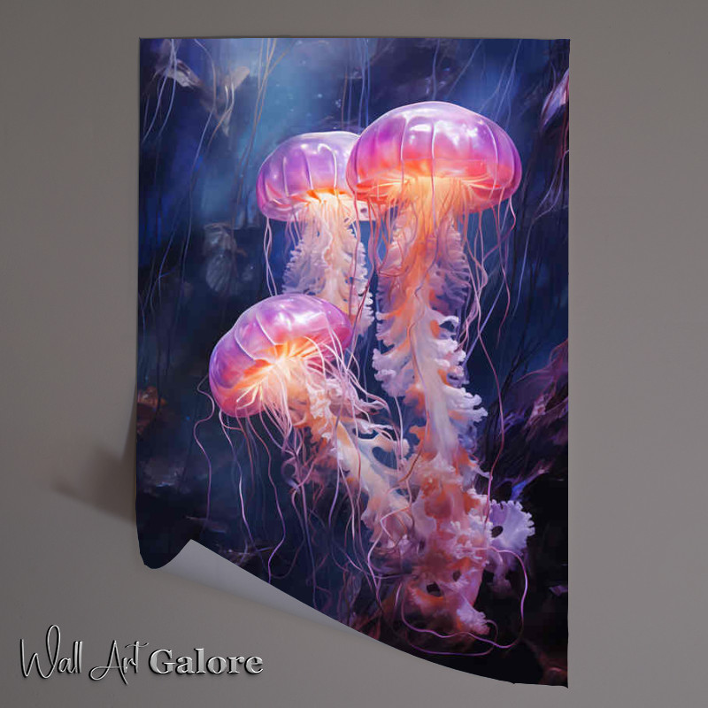 Buy Unframed Poster : (Group of Jellyfish in the ocean sea)