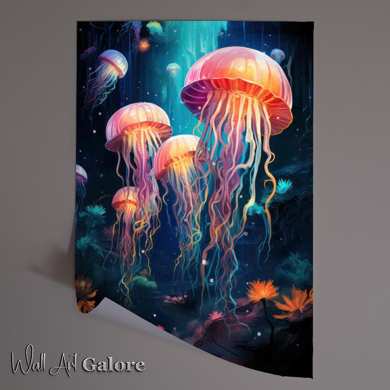 Buy Unframed Poster : (Jellyfish is depicted Corel and colourful fish)