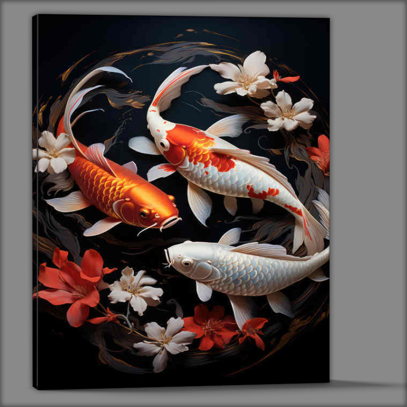 Buy Canvas : (Koi fish with lilly flowers in the water)