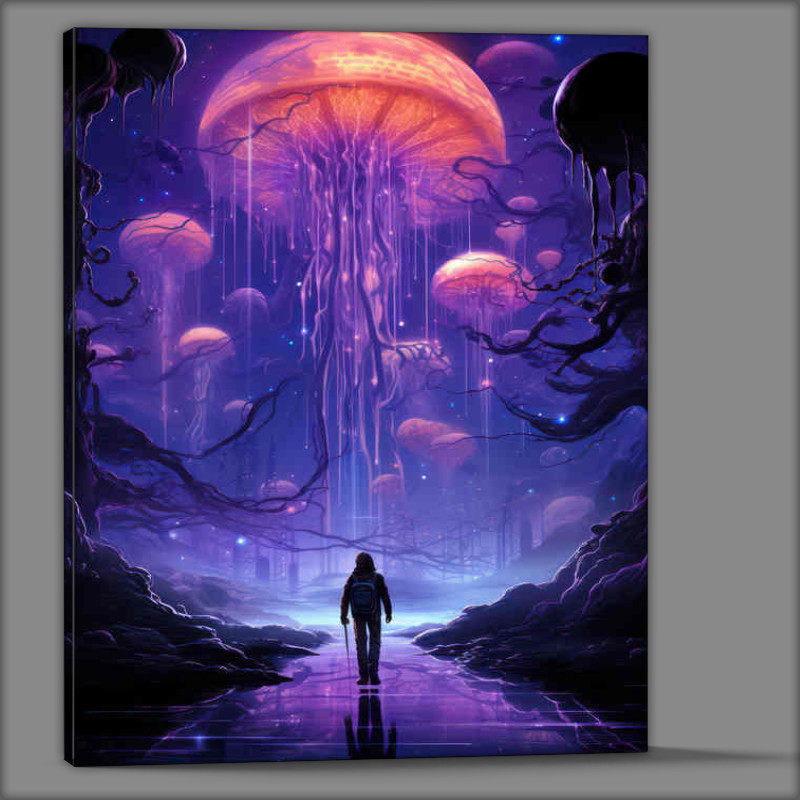 Buy Canvas : (Man walking on a planet with_an enormous jellyfish)