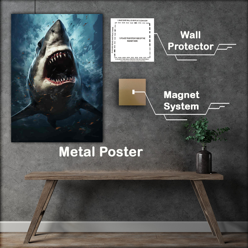 Buy Metal Poster : (Painted shark with its mouth open)