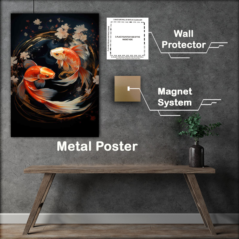 Buy Metal Poster : (Painted style Koi fish In a circle)