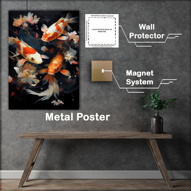 Buy Metal Poster : (Painted style Koi with Water flowers)