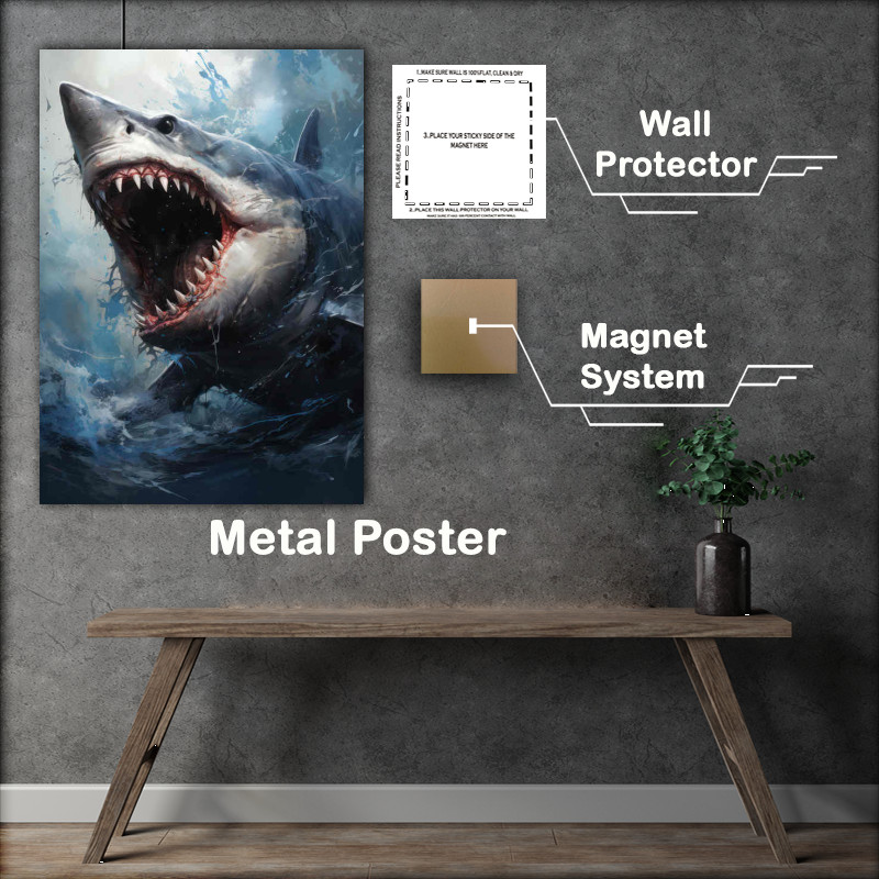 Buy Metal Poster : (Shark painted with mouth open on the attack)