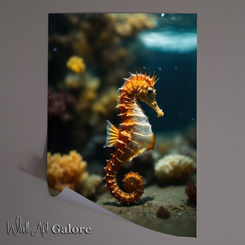 Buy Unframed Poster : (Single Seahorse on the ocean floor in the sea)