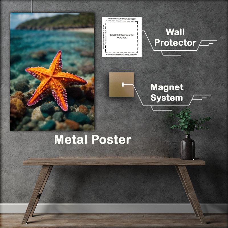 Buy Metal Poster : (Single Starfish on a beach by the sea)